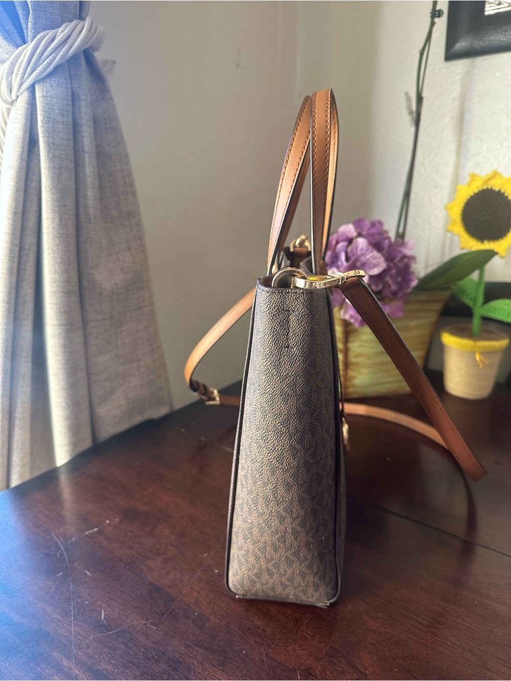 Michael Kors Brown Signature Tote with Tan Leather Trim - Picture 4 of 15